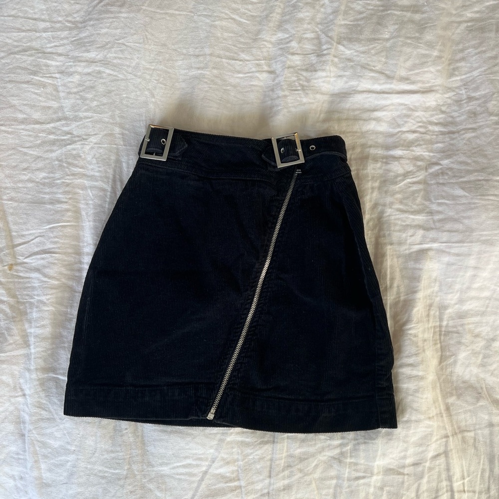 Urban Outfitters Black Buckle Belted Corduroy Mini Skirt